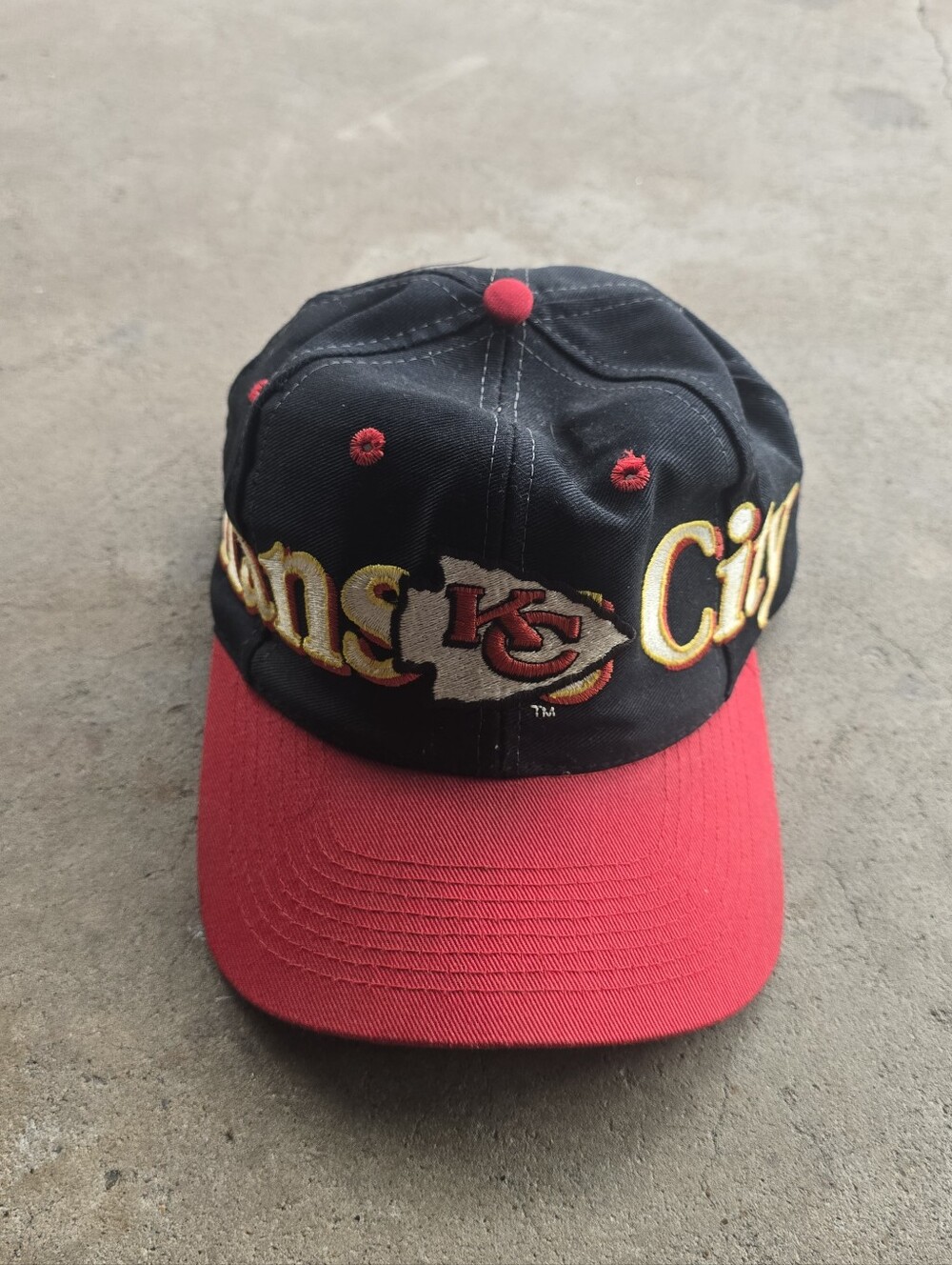 Kansas City Chiefs Vintage 90s Logo 7 Snapback Hat Black Red Spell Out NFL Cap